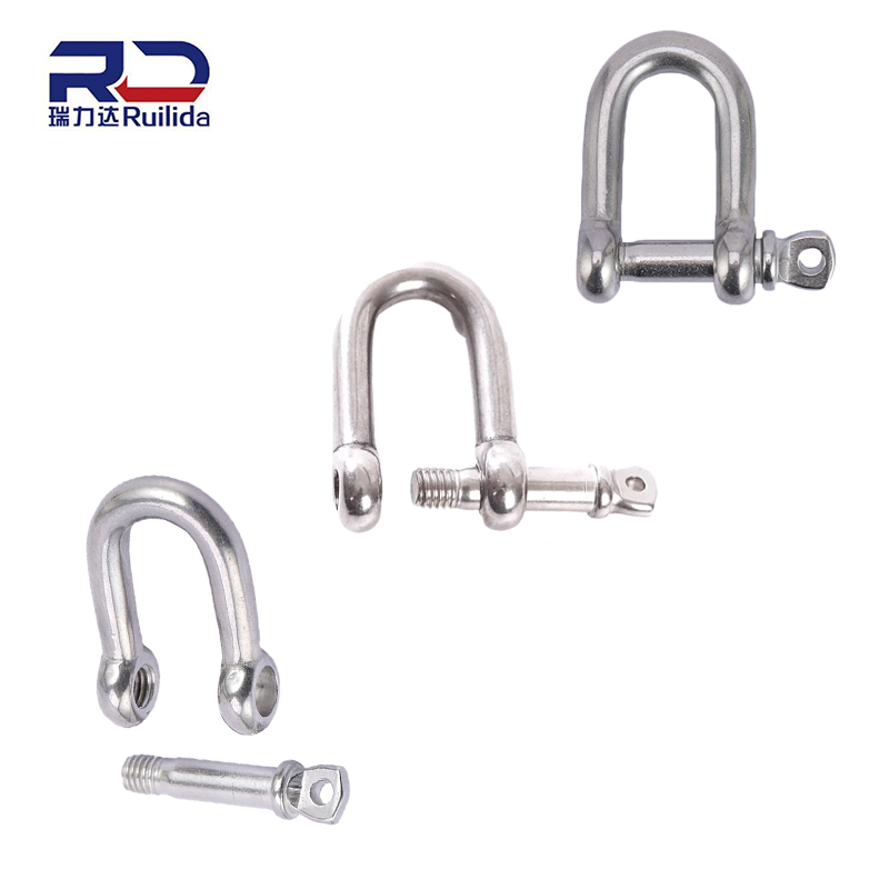 Marine-grade stainless steel D-shackle provides corrosion resistance for offshore rigging applications and durability